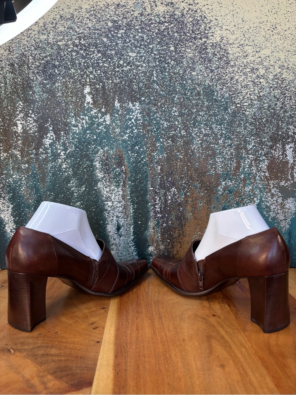Diba Justice Vintage 1990s Dark Academia Square Toe Leather Heels 8.5 VGVC - Picture 7 of 11